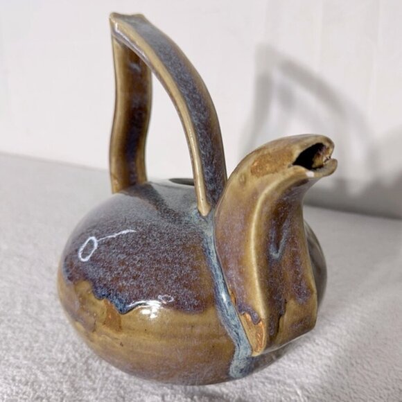 Vintage 2002 Handmade Purple Beige Ceramic Pottery Teapot - Picture 5 of 14